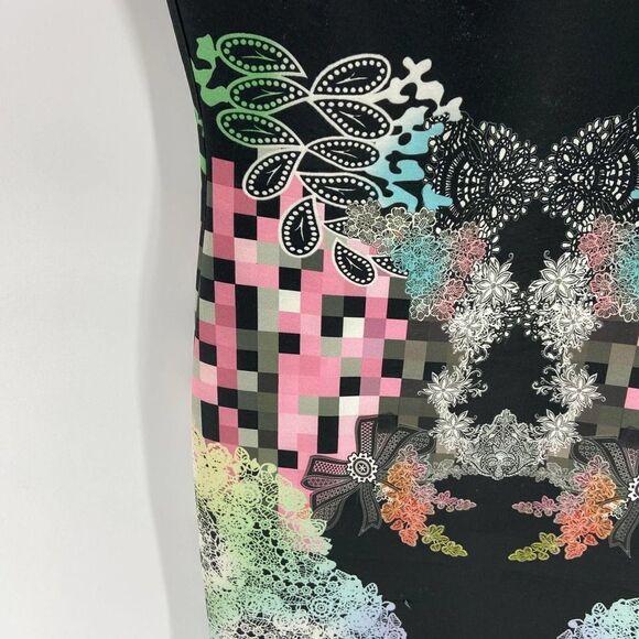La Pateau Black pink floral abstract Graphic Scuba Sleeveless Dress womens m - Picture 5 of 6